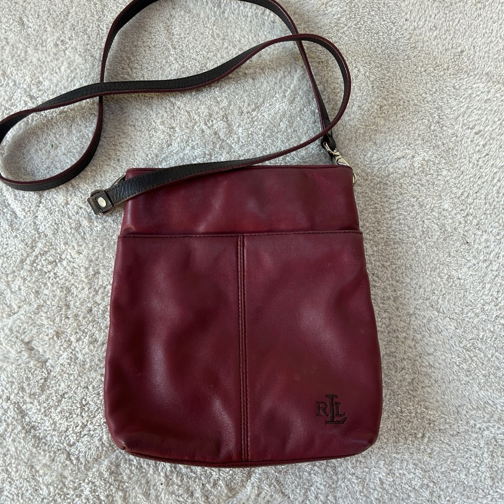 Vintage Lauren Ralph Lauren Women's Red Leather‎ Small Crossbody Bag RL Logo